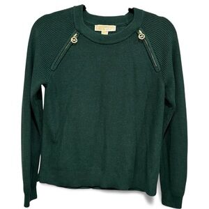 NEW Michael Kors Dark Green Sweater with Gold Shoulder Zippers Size: Small NWT